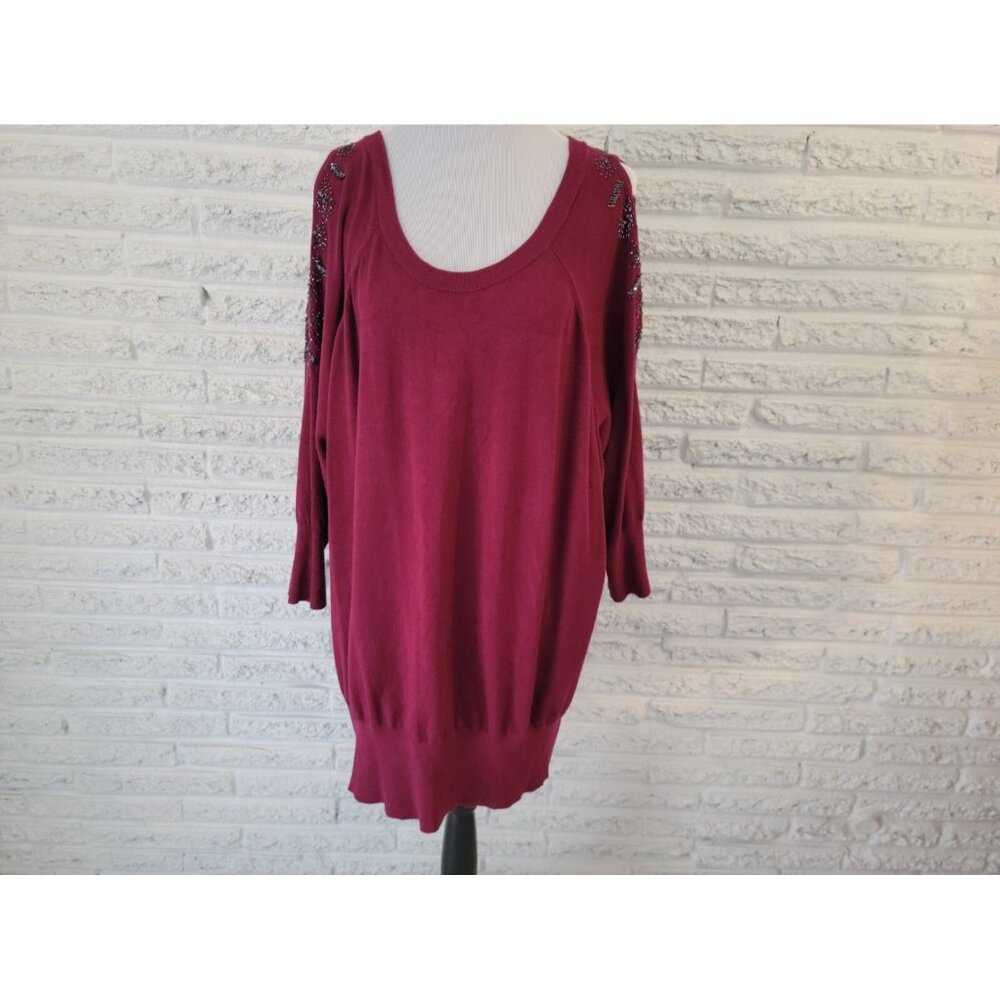 Lane Bryant Purple Beaded Cold Shoulder Sweater 26/28 Plus Boat Neck Knit BUR5E